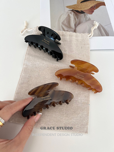 咖色醋酸鲨鱼抓夹女法式 美拉德风百搭经典 休闲优雅发盘发夹