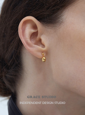 G/S小金豆 精致迷你实心小金豆吊坠耳钉女高级感极简百搭光面耳环