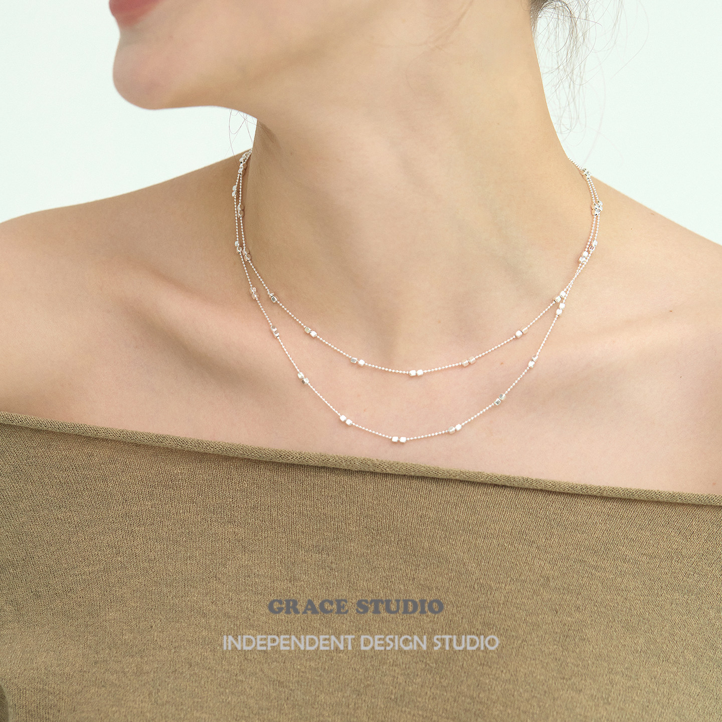 轻奢纯银项链叠戴碎银子锁骨链