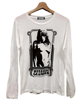 Hysteric Glamour 复古边框人像 白色长袖T恤 印花图案 男女同款