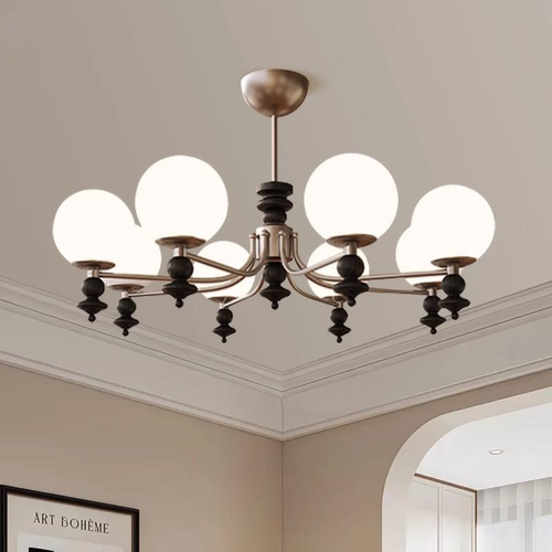 中古vintage客厅吊灯高端新款法式复古大气魔豆玻璃美式卧室主灯