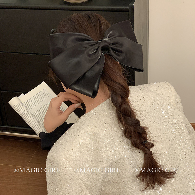设计师款珠光缎面大蝴蝶结发夹高级感弹簧夹发饰公主发卡hair bow