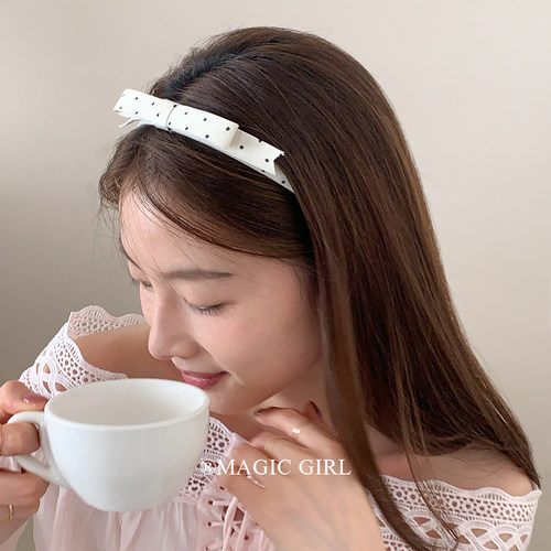 复古波点蝴蝶结细发箍少女学院风布艺格纹头箍发饰高颅顶百搭头饰