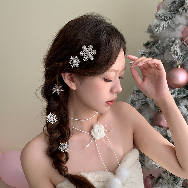 超闪水钻雪花发卡圣诞节发夹