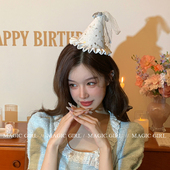 蝴蝶结生日帽生日头饰礼帽发夹少女生日拍照道具高级帽子夹子发饰