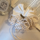 少女白色波点蝴蝶结飘带大肠发圈韩系缎面蕾丝发绳头饰头绳女发饰