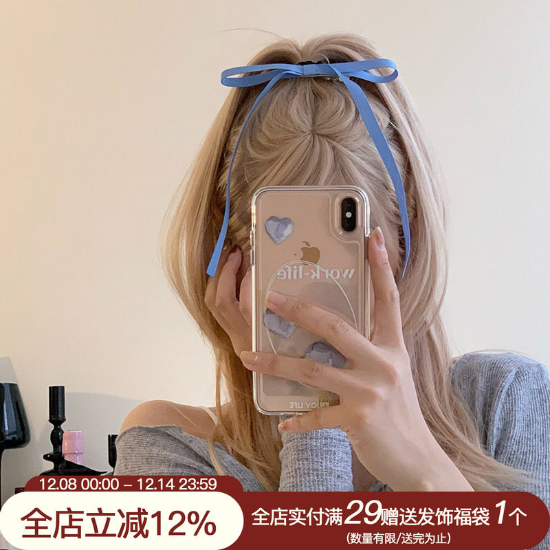 2个装 丝带蝴蝶结发夹发饰飘带蓝色甜美少女发卡双马尾鸭嘴夹头饰_虎窝淘