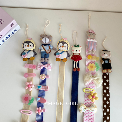 可爱卡通发饰发夹收纳带卡子壁挂绳发卡头饰整理神器夹子收纳绳子