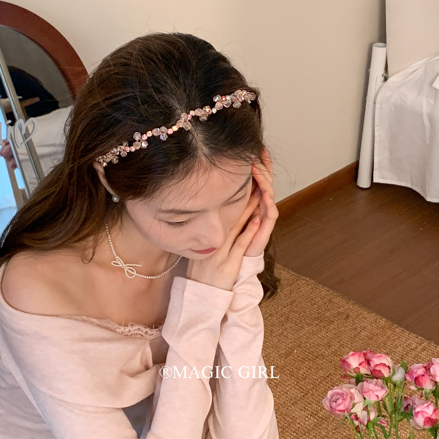 粉色重工水晶发箍头饰女公主风高级感水钻细头箍精致轻奢发卡发饰,饰品/流行首饰/时尚饰品新,发饰,淘宝优惠券,粉丝福利购,淘宝优惠卷