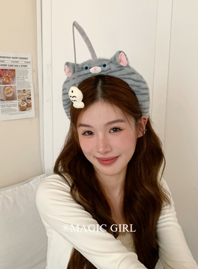 可爱搞怪小猫钓鱼发箍毛绒防滑头饰趣味洗脸专用头箍韩系发卡发饰