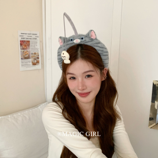 可爱搞怪小猫钓鱼发箍毛绒防滑头饰趣味洗脸专用头箍韩系发卡发饰