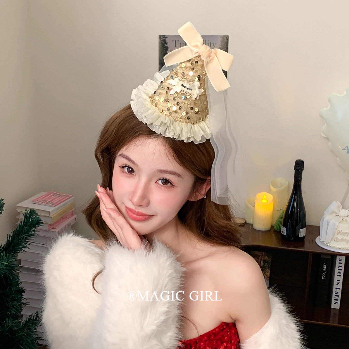 千金帽子金色亮片蝴蝶结头纱生日帽发夹发饰圣诞节头饰氛围小礼帽,饰品/流行首饰/时尚饰品新,发饰,淘宝优惠券,粉丝福利购,淘宝优惠卷