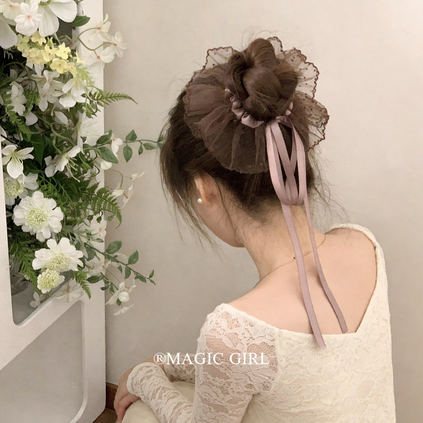 芭蕾蝴蝶结飘带发圈发饰女波点网纱发绳高级甜美温柔气质头绳头饰