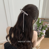 少女双层缎面飘带蝴蝶结发夹高级弹簧夹发饰半扎发头饰夹子发卡女