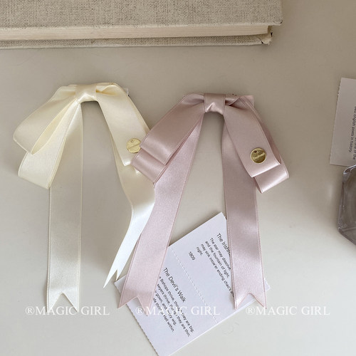 千金感白色缎面丝带蝴蝶结发夹发饰女后脑勺半扎发头饰鸭嘴夹发卡
