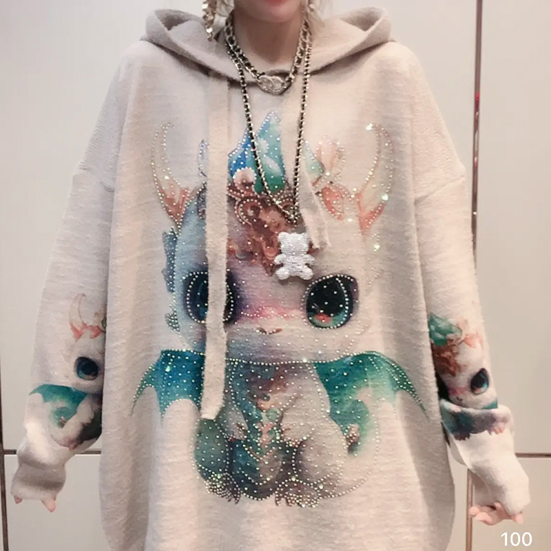 连帽可爱慵懒宽松精灵龙毛衣女