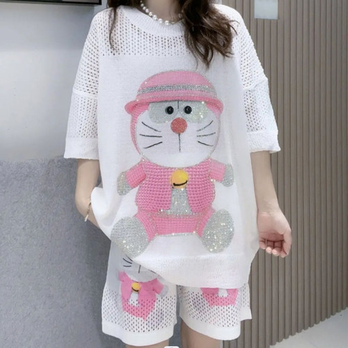 冰丝针织2023夏季镂空套装女
