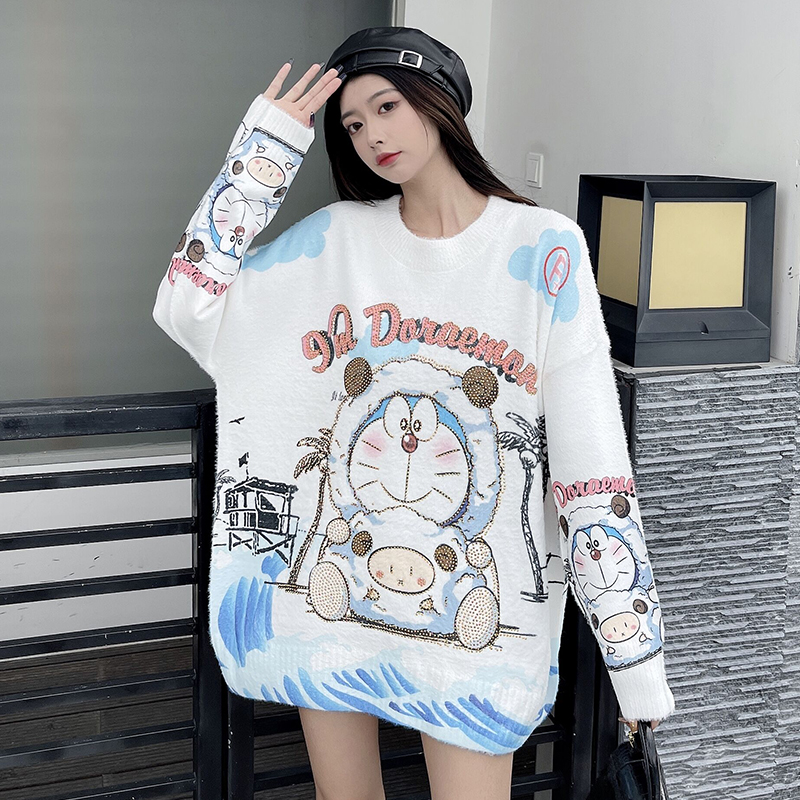 水貂绒叮当猫印花毛衣哆啦A梦