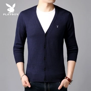 Áo len dài tay 25 mùa thu dệt kim cổ chữ V cardigan đơn sắc 30 áo len nam trẻ trung 35 tuổi áo khoác nam 40 - Cardigan