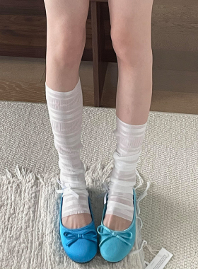 芭蕾风袜套中筒袜夏季薄款蕾丝花边lolita蝴蝶结堆堆袜y2k小腿袜