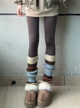 雪地靴穿搭袜套y2k亚文化咖驼拼色腿套春秋辣妹复古针织中筒堆堆