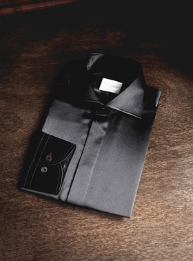 REAL SELF意大利古典黑色真丝优雅老钱男士高级手工衬衣 匠心丝物