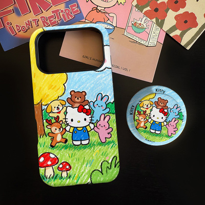 油画风KT适用苹果17promax手机壳iphone16pro菲林磁吸支架个性华为P80小米15小众vivo防摔保护壳oppo手绘卡通