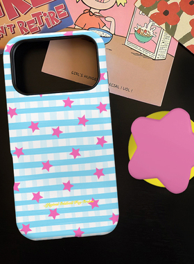 蓝色格纹星光适用苹果17promax手机壳iphone16pro菲林磁吸支架华为P80小米15亲肤手感vivo防摔保护壳oppo女款