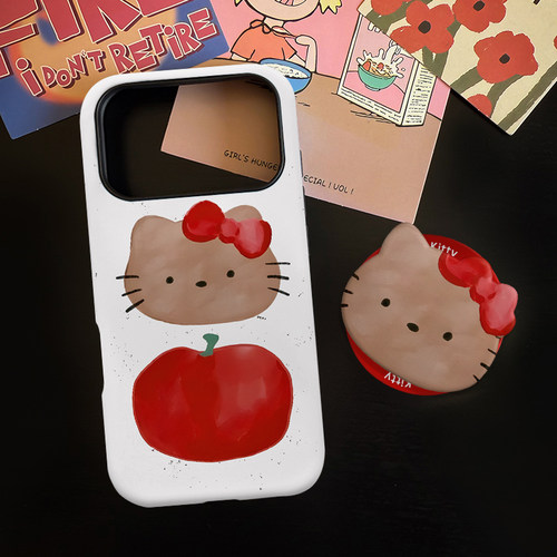 黑皮猫猫适用苹果17promax手机壳iphone16pro菲林磁吸支架华为P90小米15亲肤手感vivo防摔保护壳oppo荣耀600