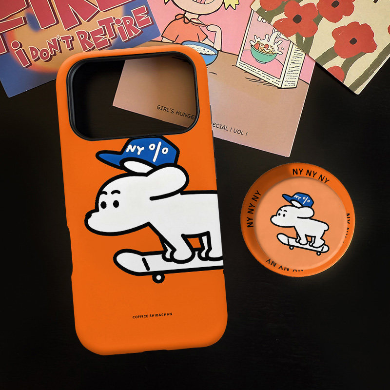 滑板小狗适用苹果17promax手机壳iphone16pro菲林磁吸支架个性华为P80小米15小众vivo防摔保护壳oppo卡通风