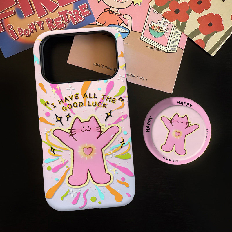 好运猫猫适用苹果17promax手机壳iphone16pro菲林磁吸支架个性华为P80小米15小众vivo防摔保护壳oppo暴富幸运