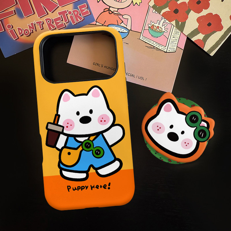 逛街小狗适用苹果18promax手机壳iphone17pro菲林磁吸支架华为P90小米15亲肤手感vivo防摔保护壳oppo荣耀