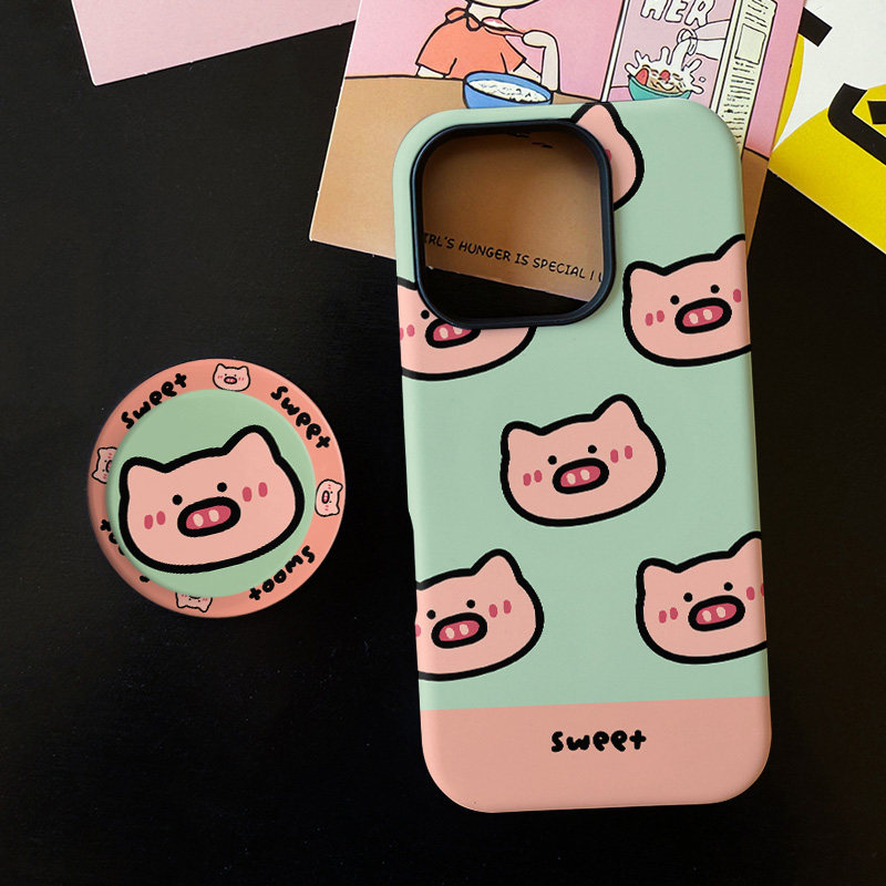 可爱猪猪头像适用苹果17promax手机壳iphone16pro菲林磁吸支架个性华为P80小米15小众vivo防摔保护壳oppo搞怪