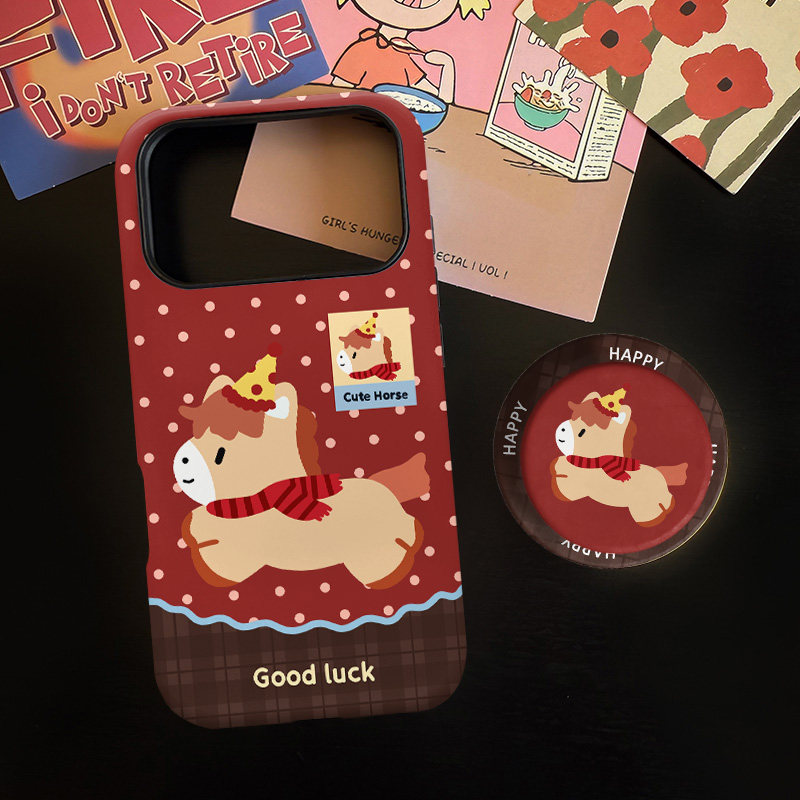 新年小马适用苹果17promax手机壳iphone16pro菲林磁吸支架个性华为P80小米15小众vivo防摔保护壳oppo暴富好运