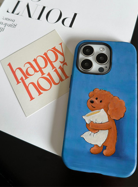 ins蓝色抱枕小狗菲林二合一适用苹果16promax手机壳艺术iphone15pro保护套女14pro新款13pro小众12/11p/防摔X