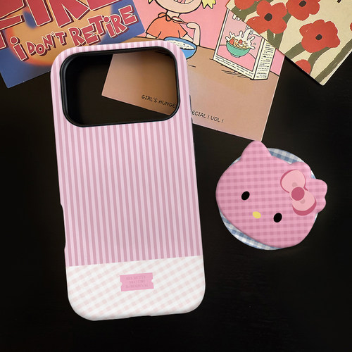 韩风条纹猫咪适用苹果17promax手机壳iphone16pro菲林磁吸支架个性华为P80小米15小众vivo防摔保护壳oppo简约