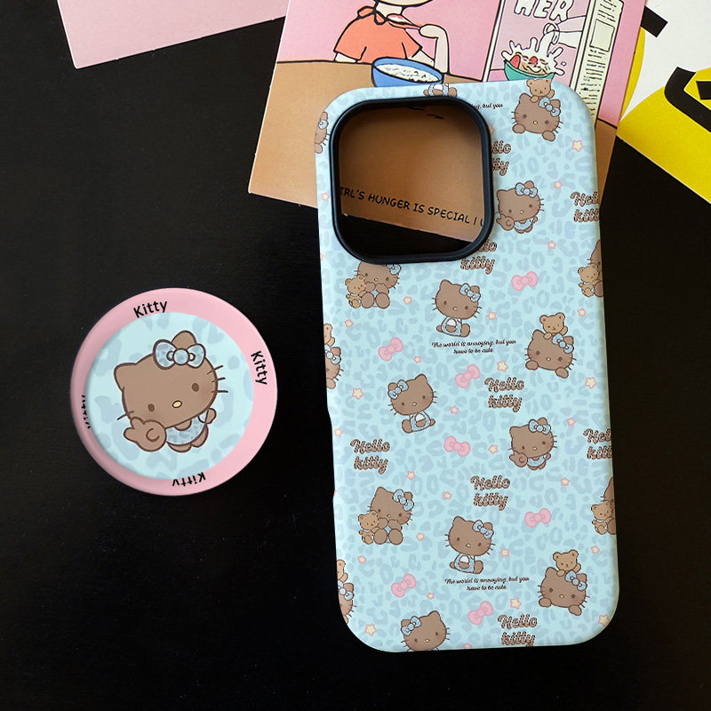 豹纹蓝黑皮KT适用苹果17promax手机壳iphone16pro菲林磁吸支架个性华为P80小米15小众vivo防摔保护壳oppo可爱