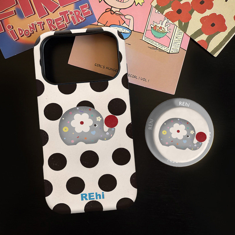 波点小象适用苹果17promax手机壳iphone16pro菲林磁吸支架个性华为P80小米15小众vivo防摔保护壳oppo清新简约