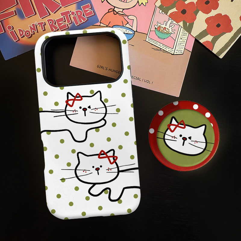 波点猫咪适用苹果17promax手机壳iphone16pro菲林磁吸支架个性华为P80小米15小众vivo防摔保护壳oppo简约高级