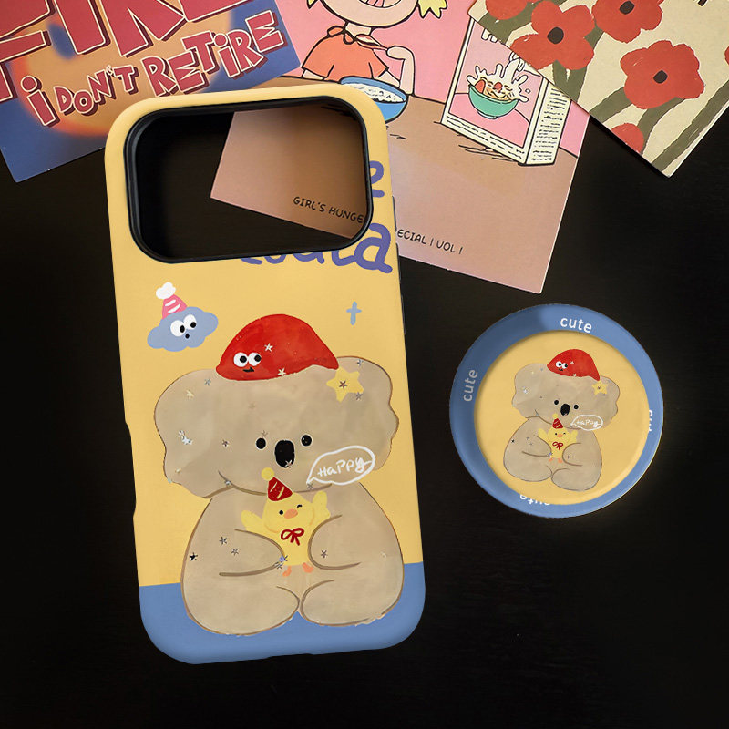 可爱考拉适用苹果17promax手机壳iphone16pro菲林磁吸支架个性华为P80小米15小众vivo防摔保护壳oppo撞色可爱