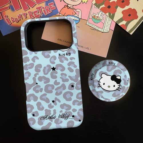 蓝色豹纹猫适用苹果17promax手机壳iphone16pro菲林磁吸支架个性华为P80小米15小众vivo防摔保护壳oppo爆款