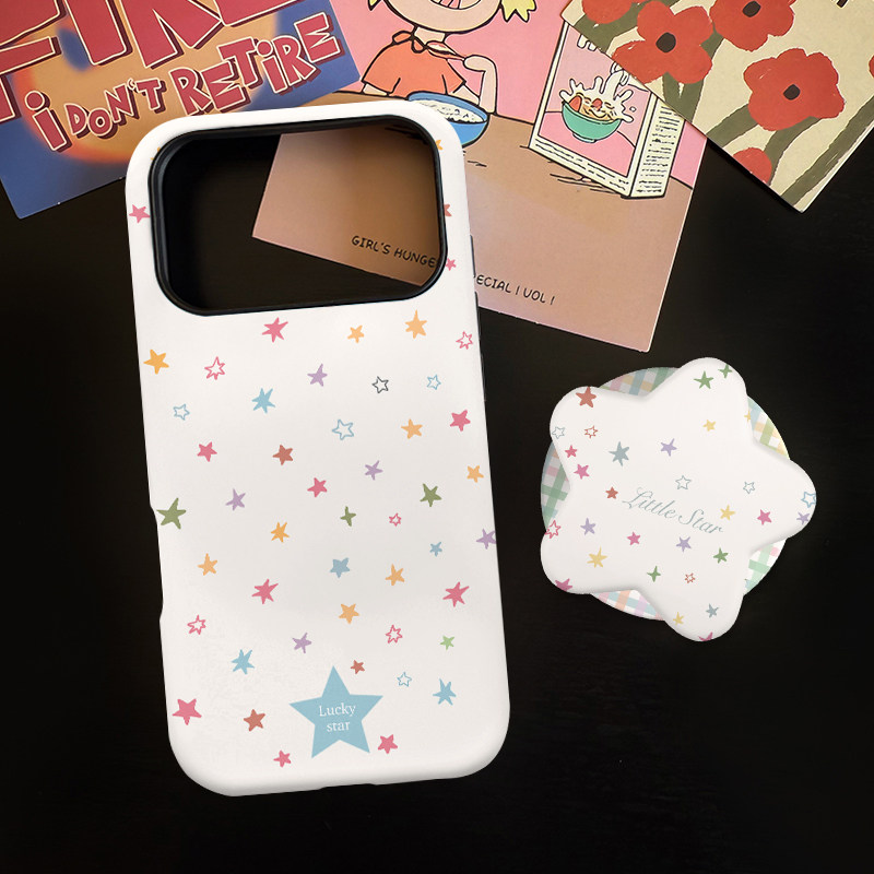 韩系彩格五角星适用苹果17promax手机壳iphone16pro菲林磁吸支架个性华为P80小米15小众vivo防摔保护壳oppo