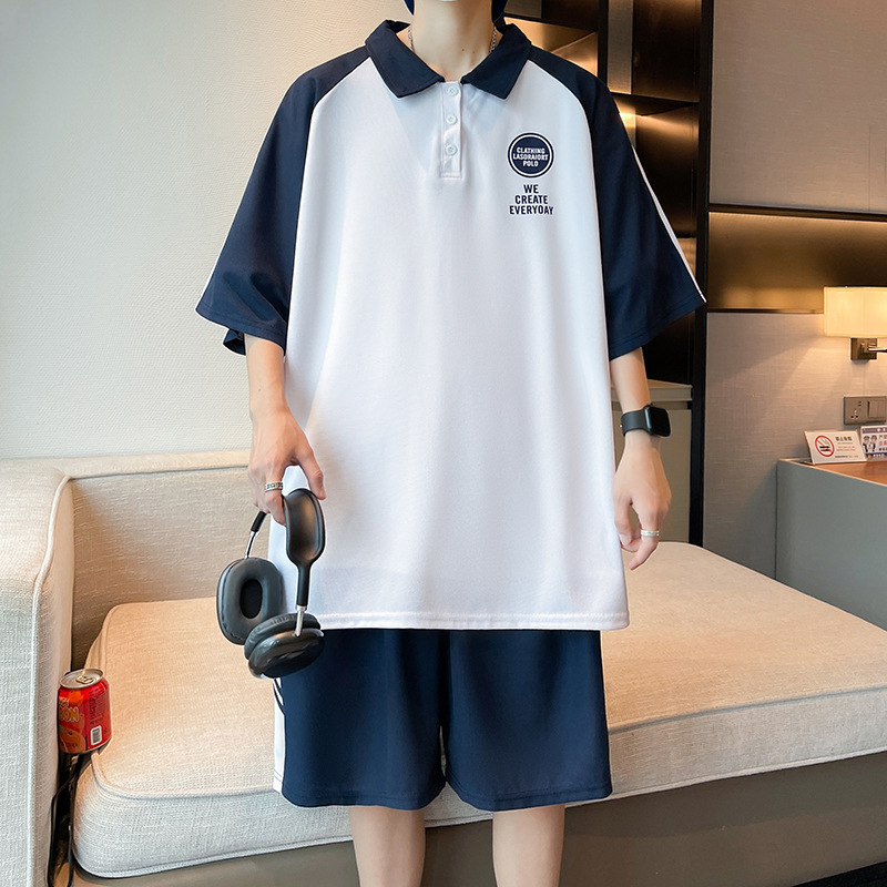 学院风2025夏季新款青少年初高中学生休闲潮流短袖T恤男宽松套装