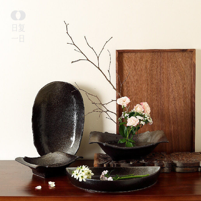 剑山陶瓷插花器小原流池坊花道中式花盆大盘器皿禅意水培日式复古