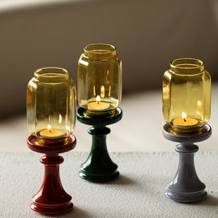 宋代美学中式玻璃烛台灯禅意茶室氛围灯家用落地蜡烛灯装饰摆件