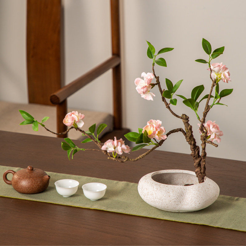 仿真梅花套餐陶瓷花盆桌面摆放花卉高档逼真花艺客厅餐厅玄关装饰