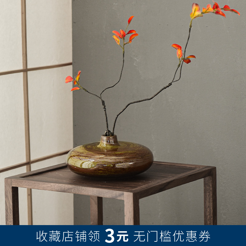 鎏金桌面花瓶粗陶日式