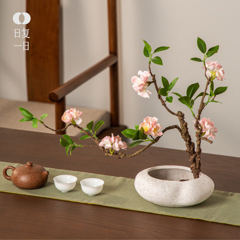 仿真梅花套餐陶瓷花盆桌面摆放花卉高档逼真花艺客厅餐厅玄关装饰