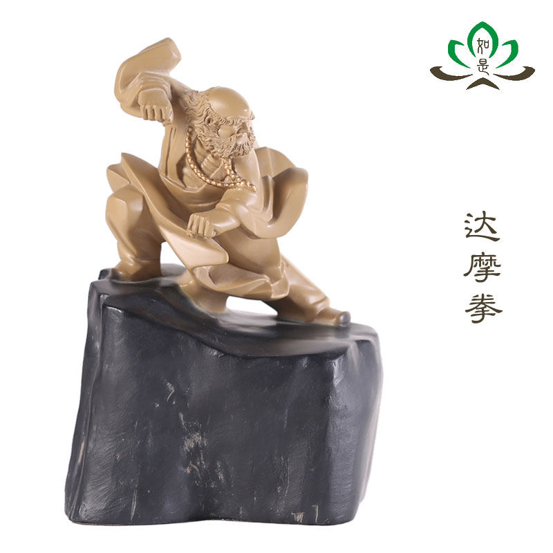 桌面装饰台湾铁丸石禅趣小沙弥 达摩拳 一角禅石愿系列创意摆件