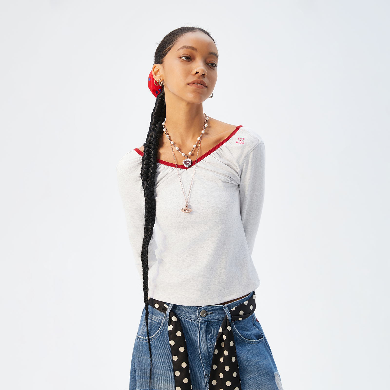 AJPG美式辣妹露背绑带修身长袖